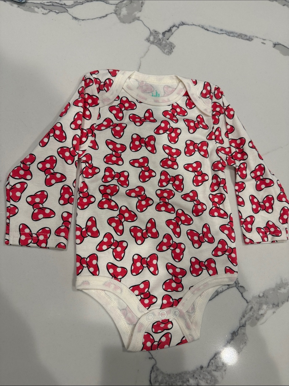 Disney Baby Long-Sleeve One-Piece with Red Bow Print